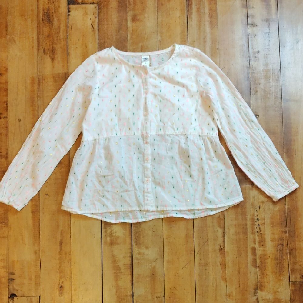 OshKosh Bgosh Shirt size 7 White Colorful Accents Blouse Cotton Back To School